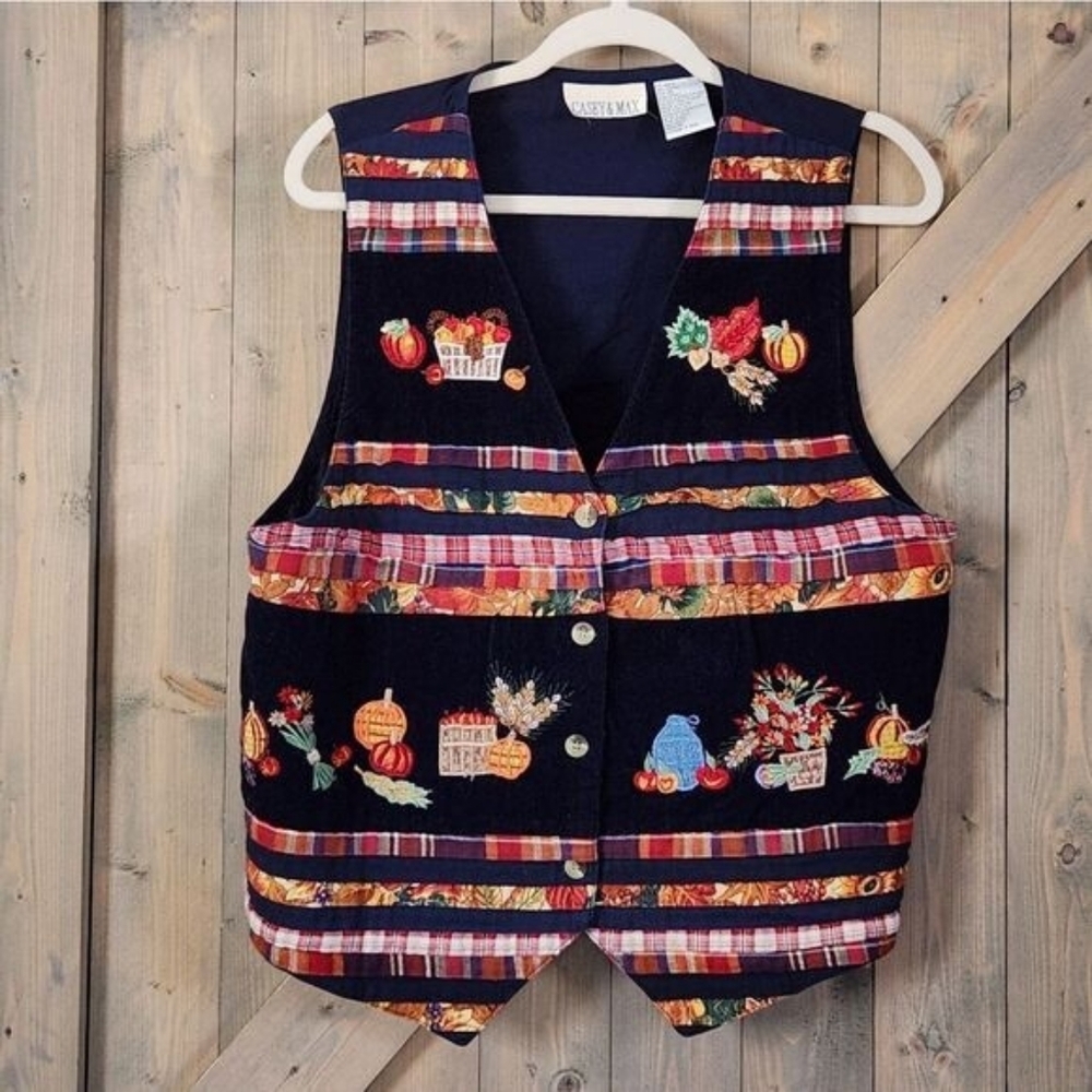 Vintage Casey & Max Thanksgiving Embroidered Vest Size XL